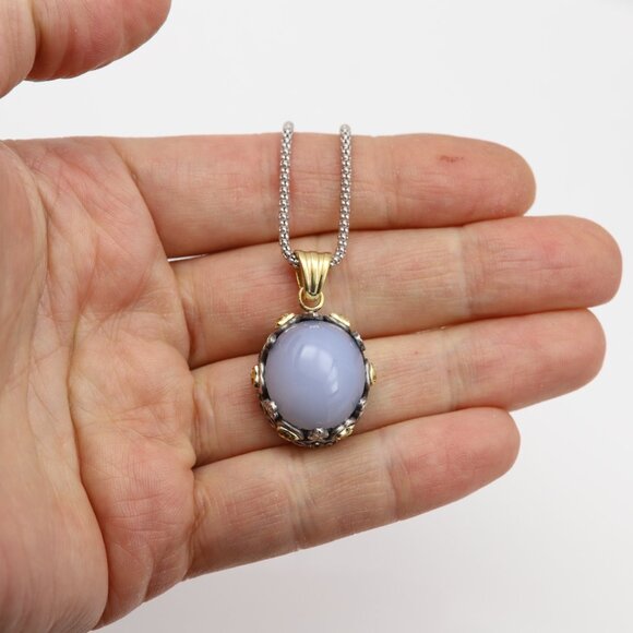Vintage Natural Stone pendant Chalcedony sterling silver & 18k Gold - Picture 8 of 11